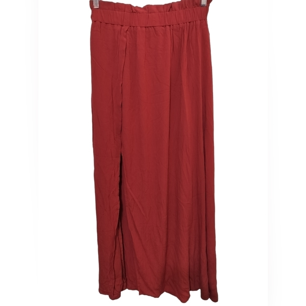 SK85) Express Red High waisted Split Flowy Maxi Casual Skirt Size Medium